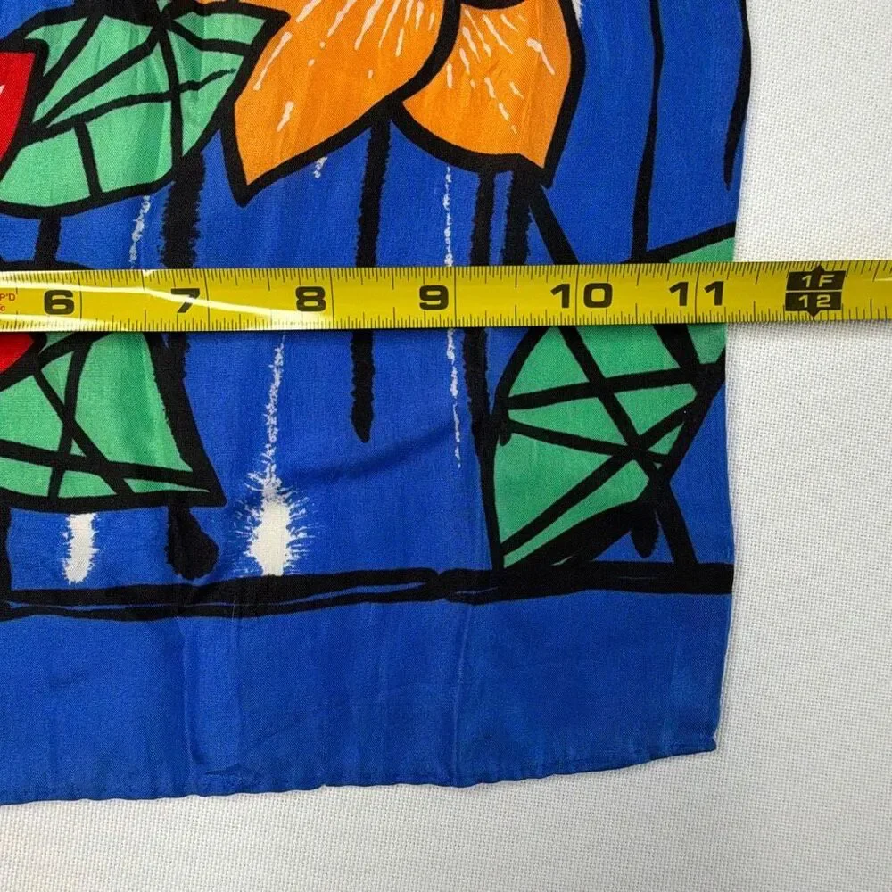 ECHO Vintage Silk Scarf Bold Stained Glass Flower Pattern.  Hand Rolled